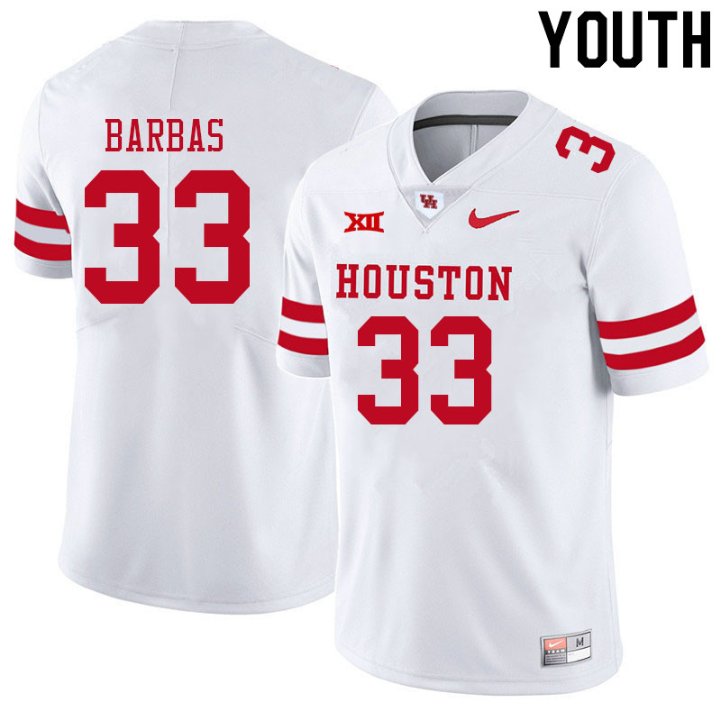 Youth #33 Johnsley Barbas Houston Cougars College Big 12 Conference Football Jerseys Sale-White